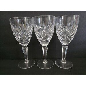 Set Of 3 Vintage Galway Irish Crystal Wine Glasses With Diamond Cut Pattern